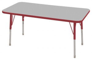24" X 48" Rectangle T-mold Activity Table With Adjustable Standard Swivel Glide Legs - Gray/red